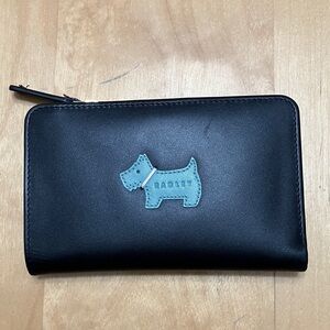 Radley London Medium Bifold Wallet black and teal leather like new